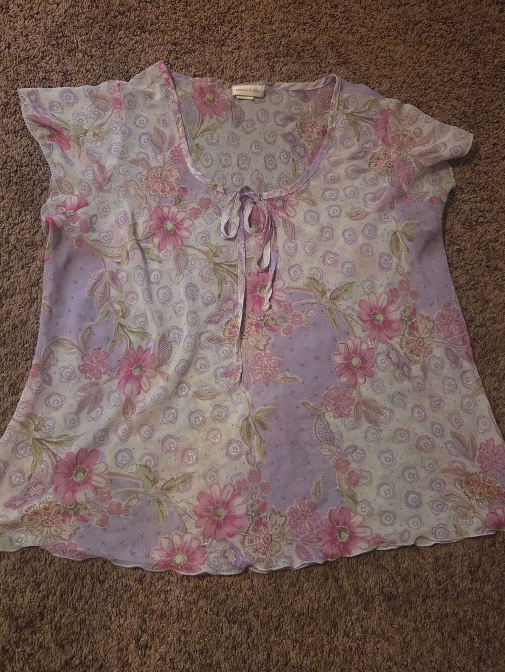 Monroe & Main Lavender Floral Tie-Front Blouse
